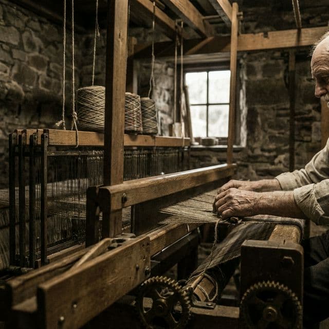 Close-up of a traditional loom representing centuries of Scottish weaving tradition